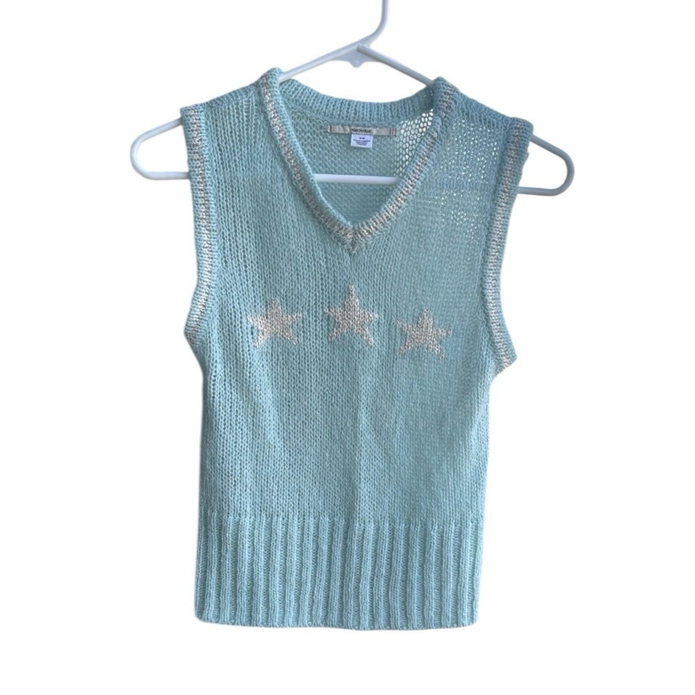 Kimchi Blue Light Blue Knit Vest Star Design size Medium 4th of July Y2K